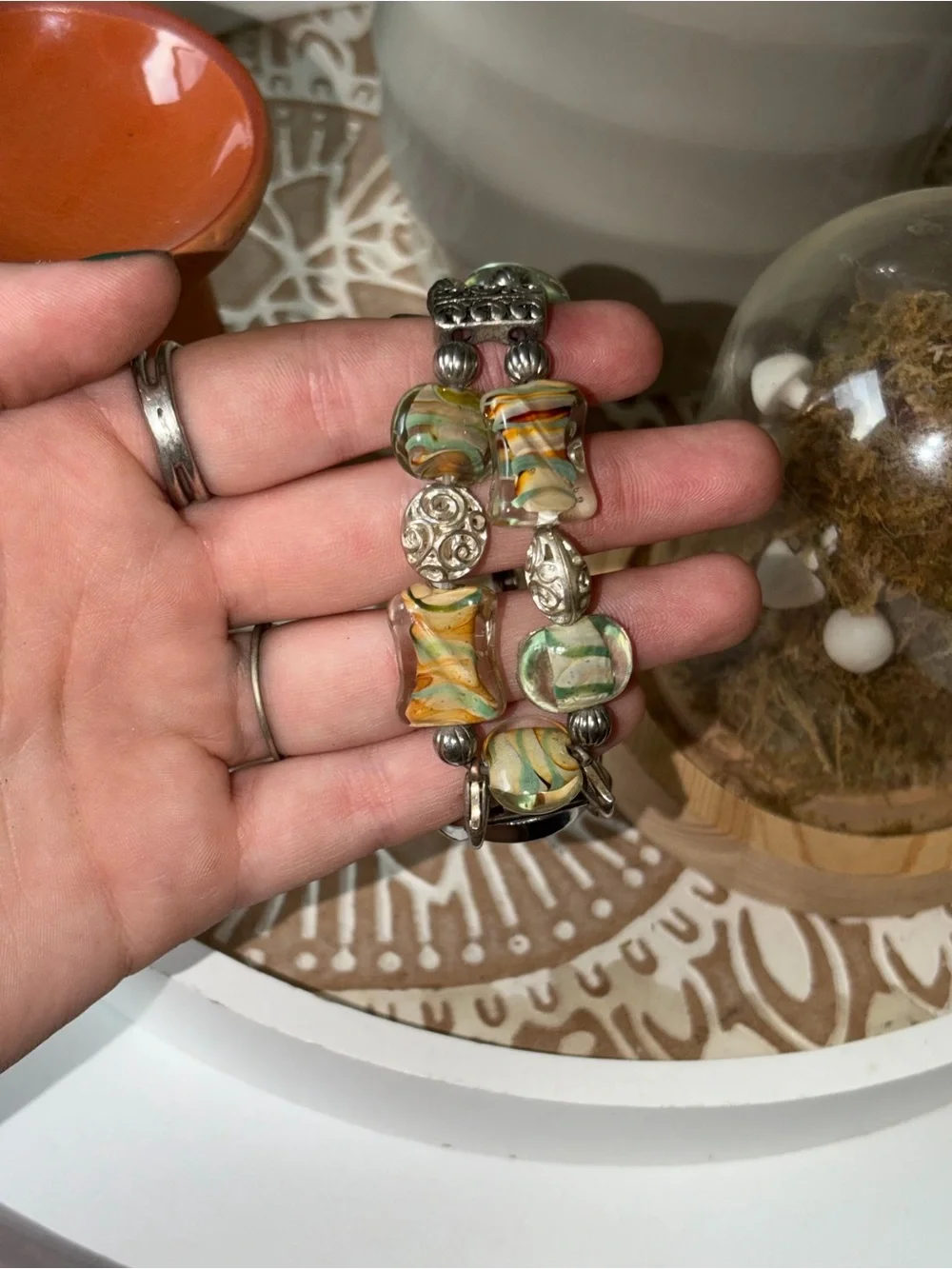 Vintage Geneva Beaded Interchangeable Watch – Boho Glass Bead Charm Bracelet